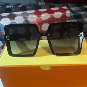 Gucci Women’s Black Square Gradient Sunglasses with Gold G Detail